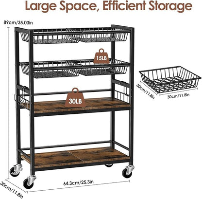 Kitchen Storage Cart, 4 Tier Utility Rolling Snack Cart, Fruit & Vegetables - Image 5