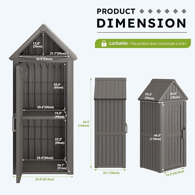 Vertical Outdoor Storage Shed, Waterproof Resin Outdoor Storage Cabinet - Image 7