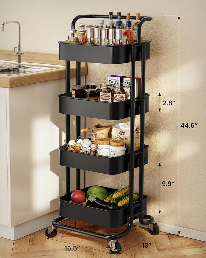 Pipishell 4 Tier Mesh Utility Cart, Rolling Metal Organization Cart - Image 2
