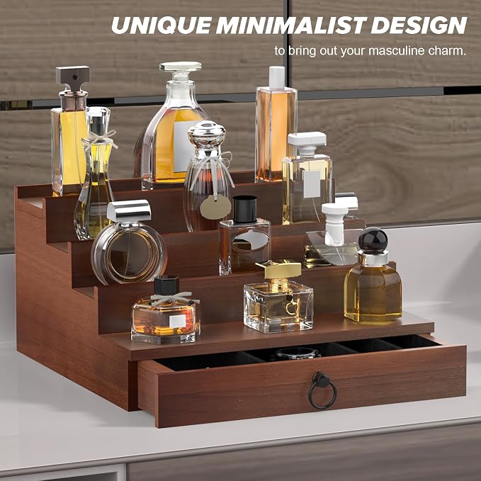upcessory Cologne Organizer for Men, 4 Tier Black Wood Perfume Organizer - Image 8