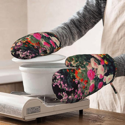 Roses Garden Print Oven Mitts Set of 2, Heat Resistant Silicone Oven Mittens - Image 8