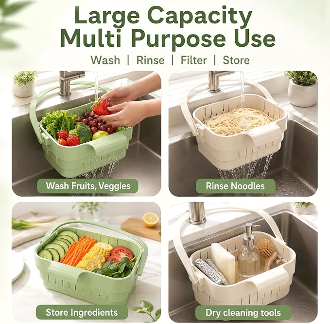 2026 Upgrade Foldable Hanging Sink Drain Basket, Saving Food Strainer(GREEN | - Image 3