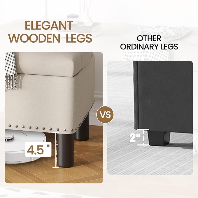 Furniliving Large Storage Ottoman, Wood Frame, Linen Fabric, 285 Lbs Capacity - Image 6
