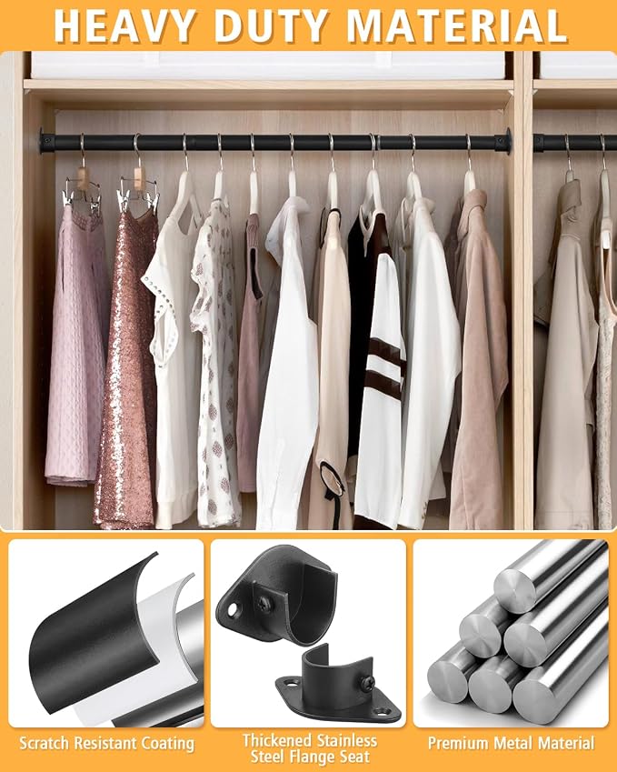 Closet Rod, 17 to 39 Inch Heavy Duty Adjustable Metal Clothing Rack - Image 5