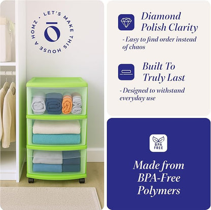 HOMZ 2-Pack Drawer Tower, 3-Tier Clear Plastic Storage Organizer Cart, Bold - Image 4