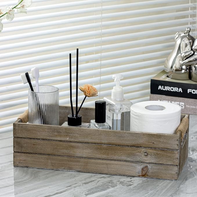 TIMRIS Rustic Wooden Toilet Paper Holder, Farmhouse Bathroom Decor, Toilet Tank - Image 2