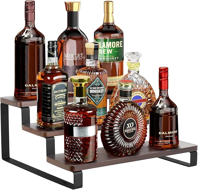 Mkono Small Liquor Bottle Display Shelf 3 Tier Coffee Bar Accessories Rustic by Mkono