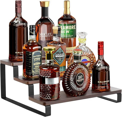 Mkono Small Liquor Bottle Display Shelf 3 Tier Coffee Bar Accessories Rustic by Mkono