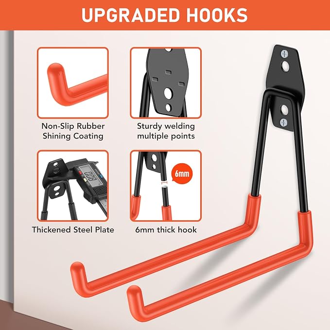 Garage Hooks with Anti-Slip Coating, Heavy Duty Wall Mount Storage Hooks - Image 4