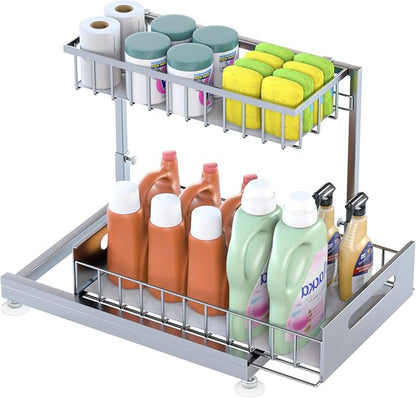 Under Sink Organizer Storage 2-Tier Premium Metal Pull-Out Racks, Height by Saydear