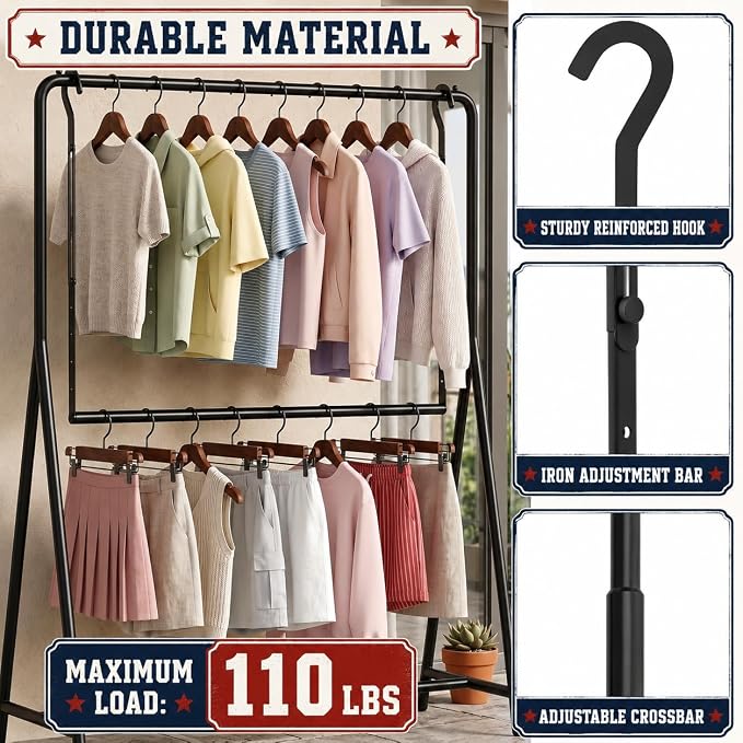 OPKING Double Hanging Closet Rod Extenders Adjustable Width & Height Black | - Image 4