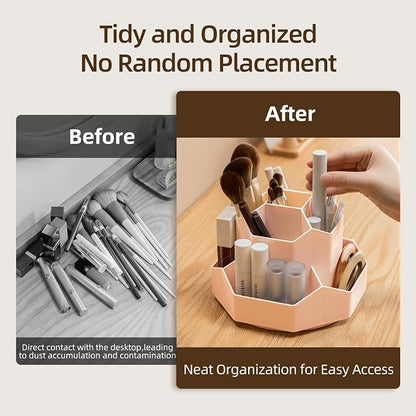 360° Rotating Pink Makeup Brush Holder Organizer - Image 8