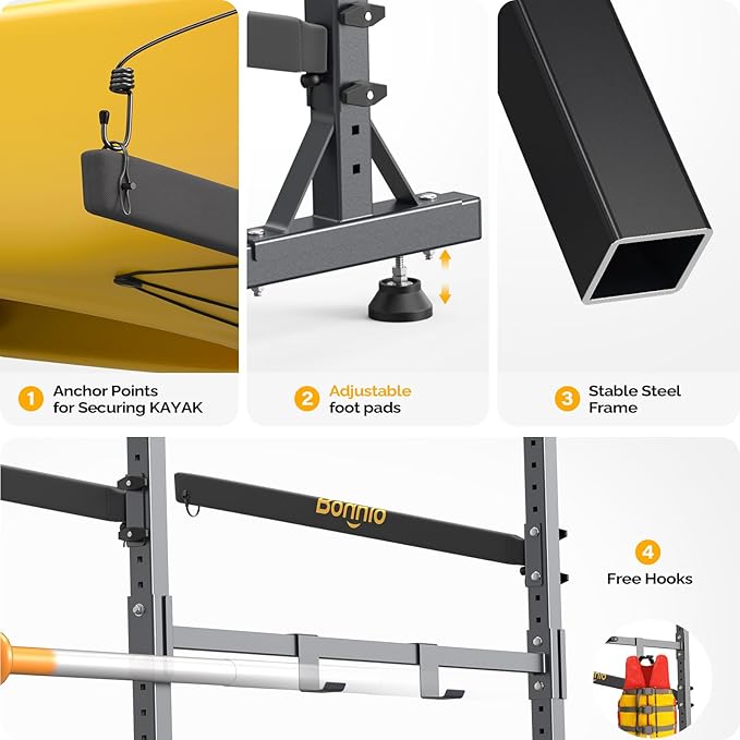 Bonnlo Kayak Storage Rack, Adjustable Heavy Duty Kayak Rack - Image 3