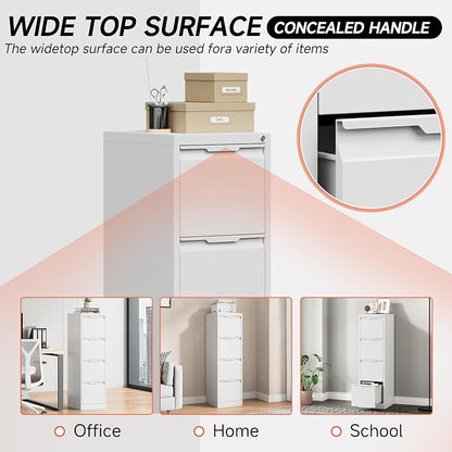 4 Drawer File Cabinet with Lock, 17.8" Deep Metal Filing Cabinet, Vertical File - Image 6