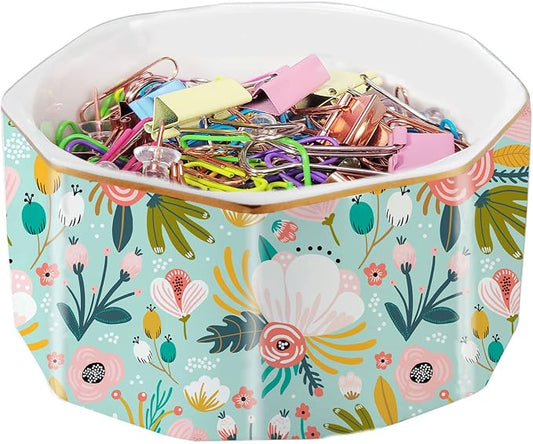 Ceramic Paper Clip Holder Gold Line Paper Clip Dispenser Organizer by LEAZUL