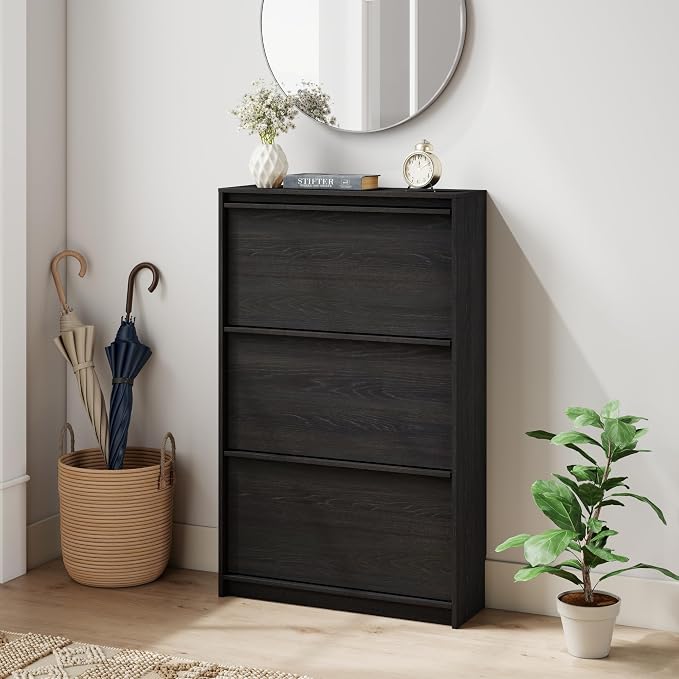 Shoe Cabinet with 3 Flip Drawers, 23.62" W Narrow Shoe Storage Cabinet - Image 3