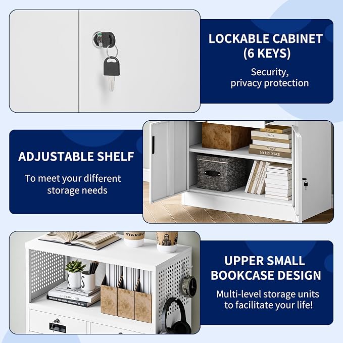 Yizosh Locking Cabinet with 2 Drawers, Metal Storage Cabinet with Locking Doors - Image 7