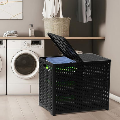 Asking 80L Collapsible 2 Section Divided Clothe Hamper, Double Laundry Hamper - Image 6