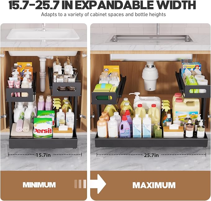 1 Pack-16"-26"W Expandable Under Sink Organizer - Image 7