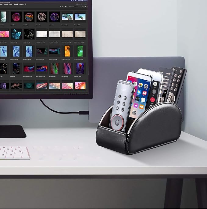 YAPISHI Large Leather TV Remote Control Holder Organizer Black - Image 5