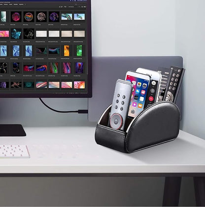 YAPISHI Large Leather TV Remote Control Holder Organizer Black - Image 5