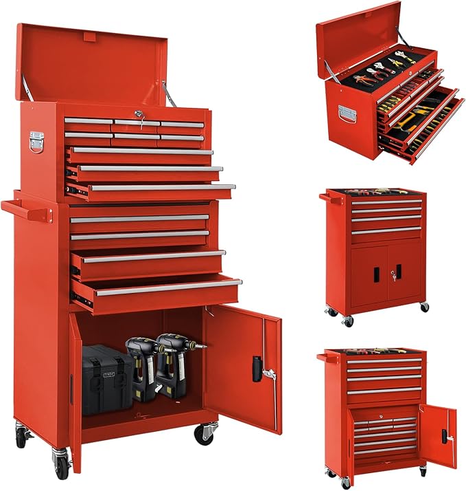 13-Drawer Double Door Rolling Tool Chest, 2 in 1 Detachable Tool Chest by Sormols