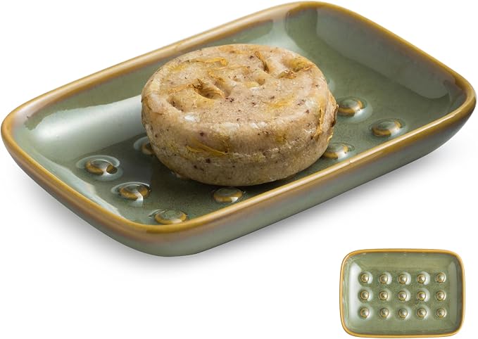 Soap Dish for Shower, Ceramic Soap Dish Non-Slip Soap Holder Bar Saver Tray for by Miamolo