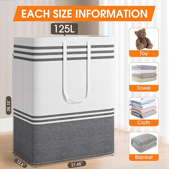 3 Pack Large Laundry Baskets, Laundry Hampers, Freestanding Waterproof - Image 2