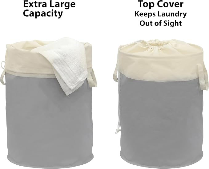 Simple Houseware 74L Collapsible Laundry Hamper, Round Cotton Basket - Image 8