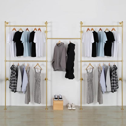 Industrial Pipe Clothing Rack Wall Mounted 5 Hanging Rods Garment Bar, Heavy by EDCB