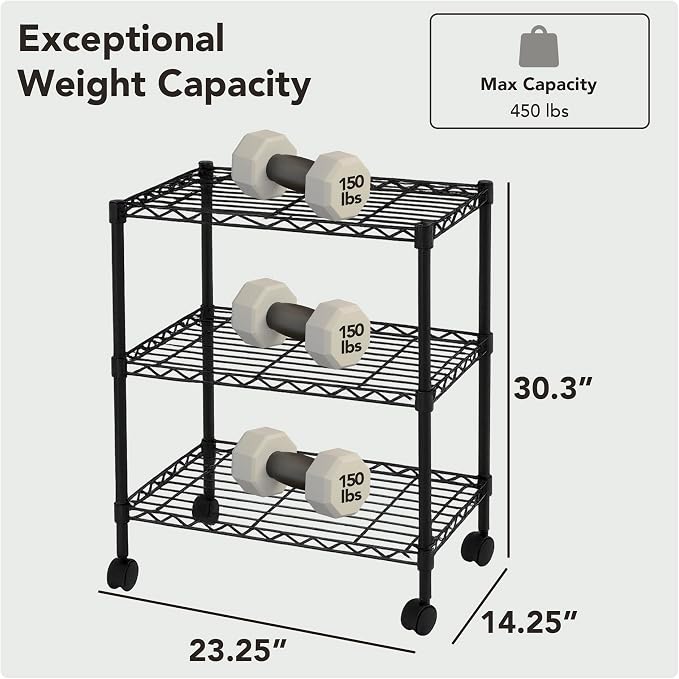 3 Tier Wire Shelving Unit Storage Rack, Metal Heavy Duty Utility Organizers - Image 3