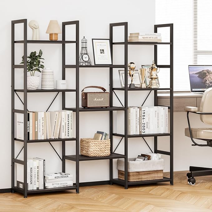 NUMENN Triple Column 4 Tier Bookshelf, Bookcase - Image 2