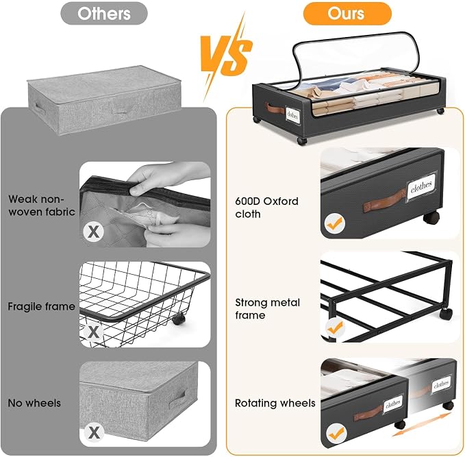 Under Bed Storage with Wheels 2Pack Storage Containers with Clear Window&Label - Image 6