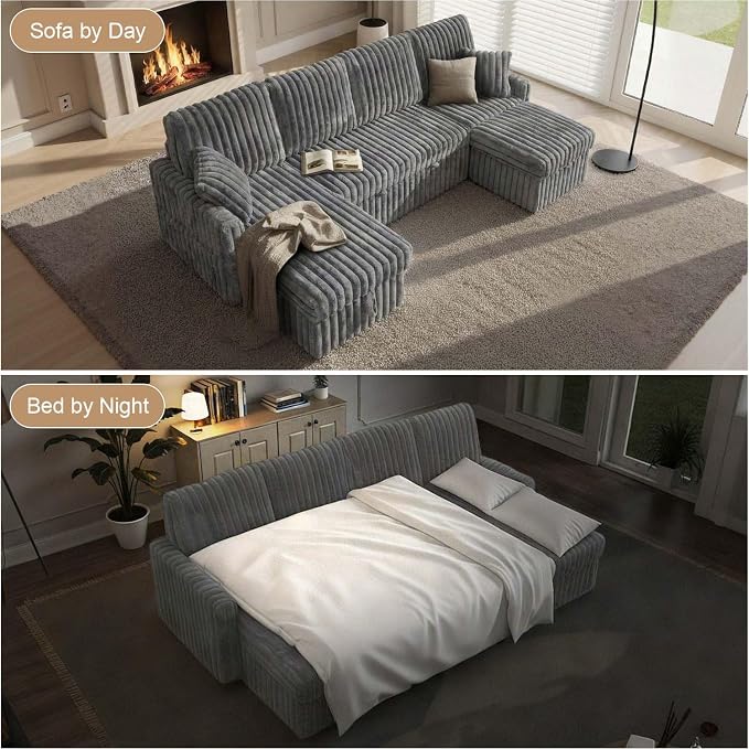 104" U Shaped Sleeper Sofa Bed, Sectional Couches - Image 8