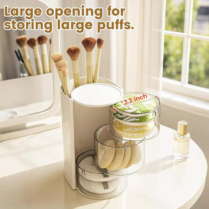 Rotating Makeup Organizer with Brush Holder, DIY 3-Layers Drawer Skincare & - Image 4