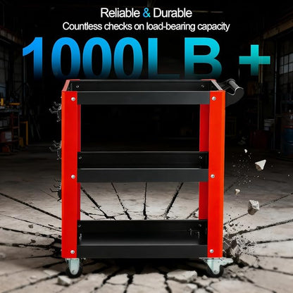3-Tier Rolling Tool Cart with Pegboard, Heavy Duty Mechanic Utility Cart - Image 7