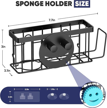 Sponge Holder for Kitchen Sink, Sink Caddy Smiley Face, 4-in-1 Sponge Holder - Image 2