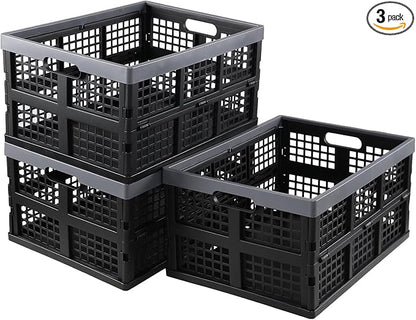 Foldable Storage Crates, Stackable Design, Built-in Handles, Space-Saving by Melontray