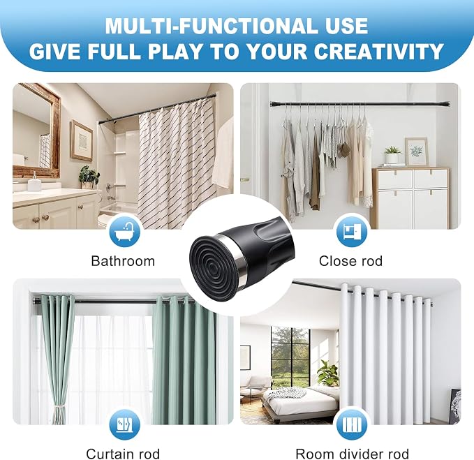 Tension Curtain Rod, 42 to 115 inch Adjustable Heavy Duty black shower curtain - Image 7