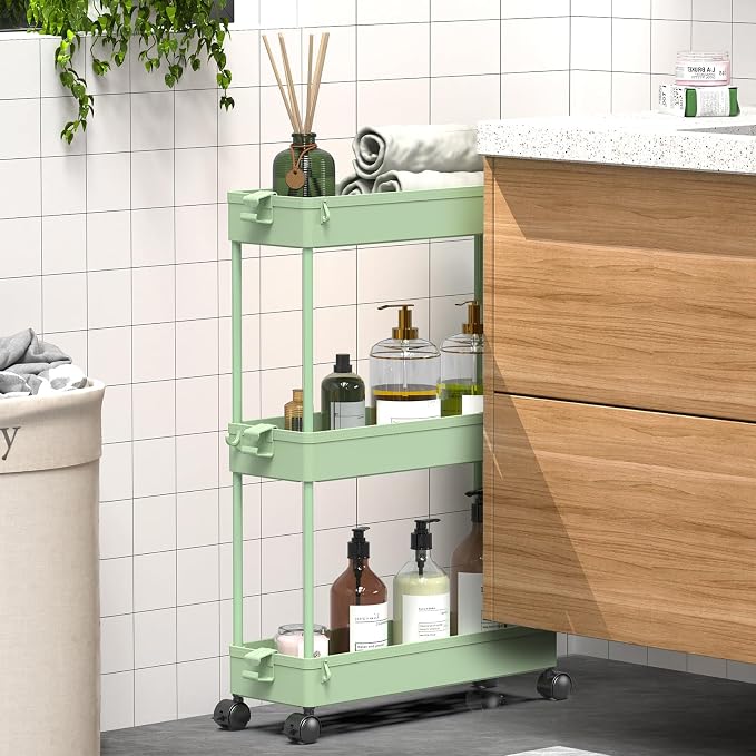 SPACEKEEPER Slim Rolling Storage Cart, 3 Tier Bathroom Organizer Utility Cart - Image 5