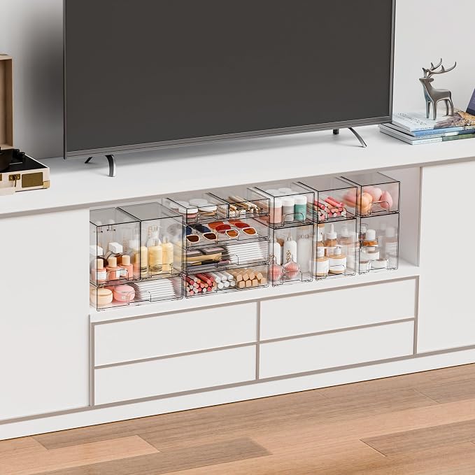 2 Pack Acrylic Drawer Organizer, 12.2''W Clear Stackable Storage Drawers - Image 7