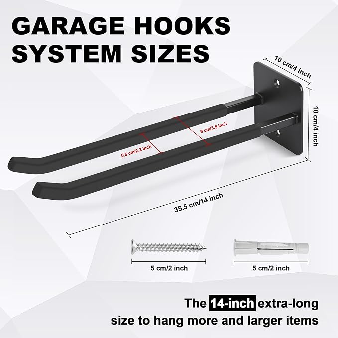 14 Inches Extra Large Garage Hooks, Tool Hanger Long Utility Storage Hooks - Image 2