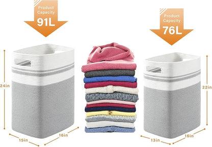 OIAHOMY 91L Laundry Hamper, XXXLarge Laundry Basket, Collapsible Cotton Rope - Image 3