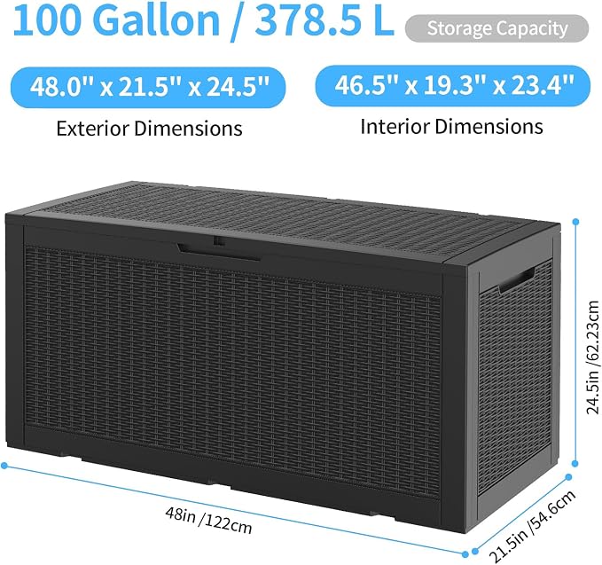 EasyUp 100 Gallon Deck Boxes Waterproof, Outdoor Large Storage Boxes - Image 2