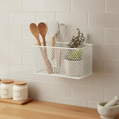 Wire Grid Hanging Basket, Iron Wall Mount Organizer - Image 2
