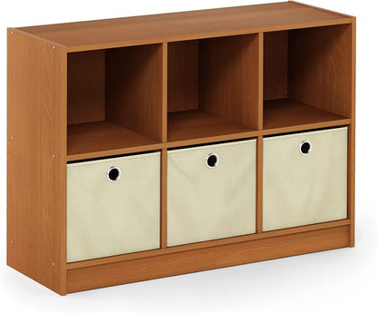 Furinno Basic 3x2 Bookcase Storage w/Bins, Light Cherry/Ivory - Image 8