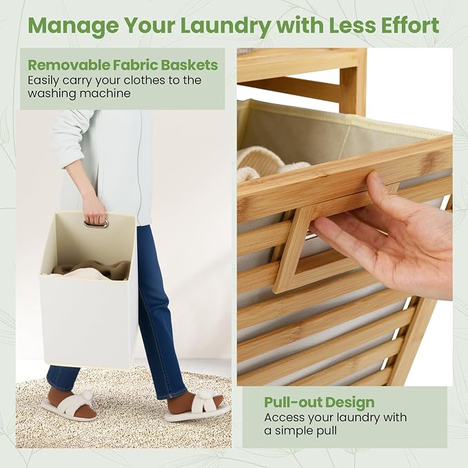 Giantex Tilt Out Laundry Hamper, 20 Gal Bamboo Laundry Storage Cabinet - Image 7