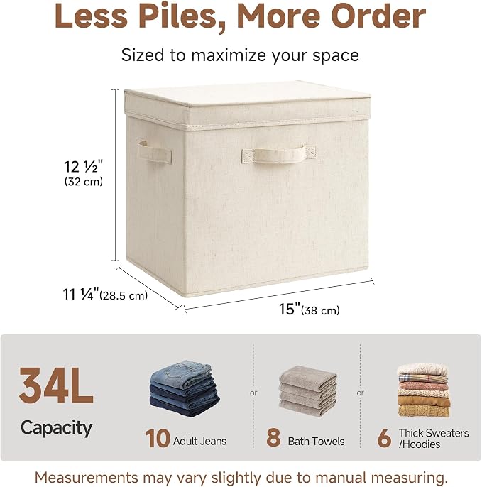 StorageWorks Storage Bins with Lid, Decorative Fabric Storage Bins with Handles - Image 6