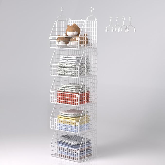 Hanging Closet Organizer and Storage, Clothes Hanging Shelves Wire Baskets by PUPPYCUTE