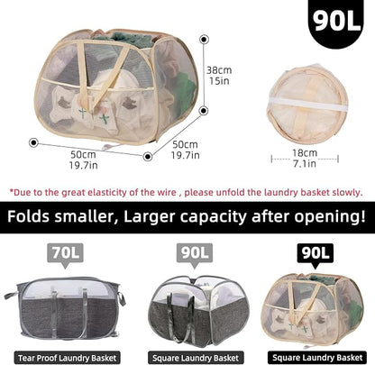 Collapsible Laundry Basket, 90L Mesh Pop-up Hamper - Image 2